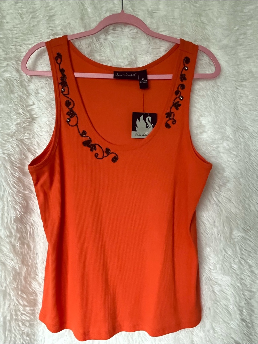 Gloria Vanderbilt Orange Embellished Scoop Neck Tank Top